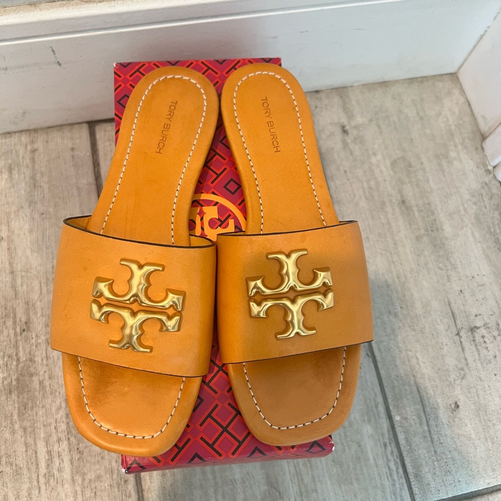 Tory Burch Eleanor Bourbon Leather Slide. - Picture 3 of 6